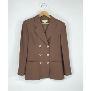 Liz Claiborne Womens Blazer 6P Double Breasted Brown Rayon Wool Blend
